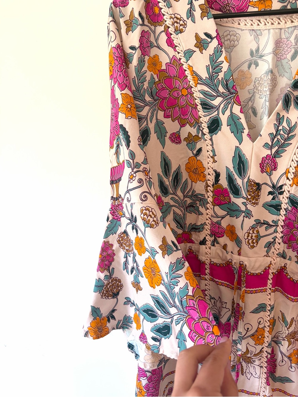 Maaji Cream Floral Tie-Waist V-Neck Dress with Pink & Orange Accents - Picture 9 of 12